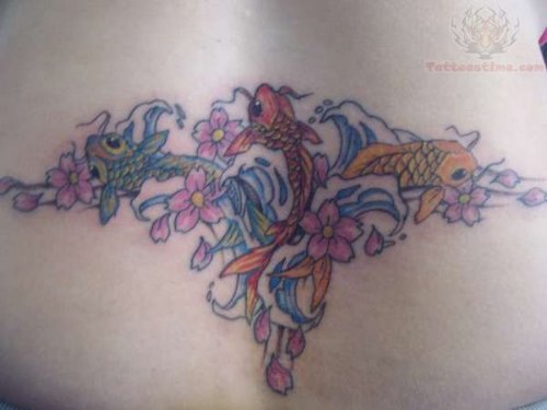 Koi Fish Lowerback  Flower Tattoo
